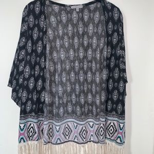 S Charlotte Russe Printed Cardigan w/ Fringe